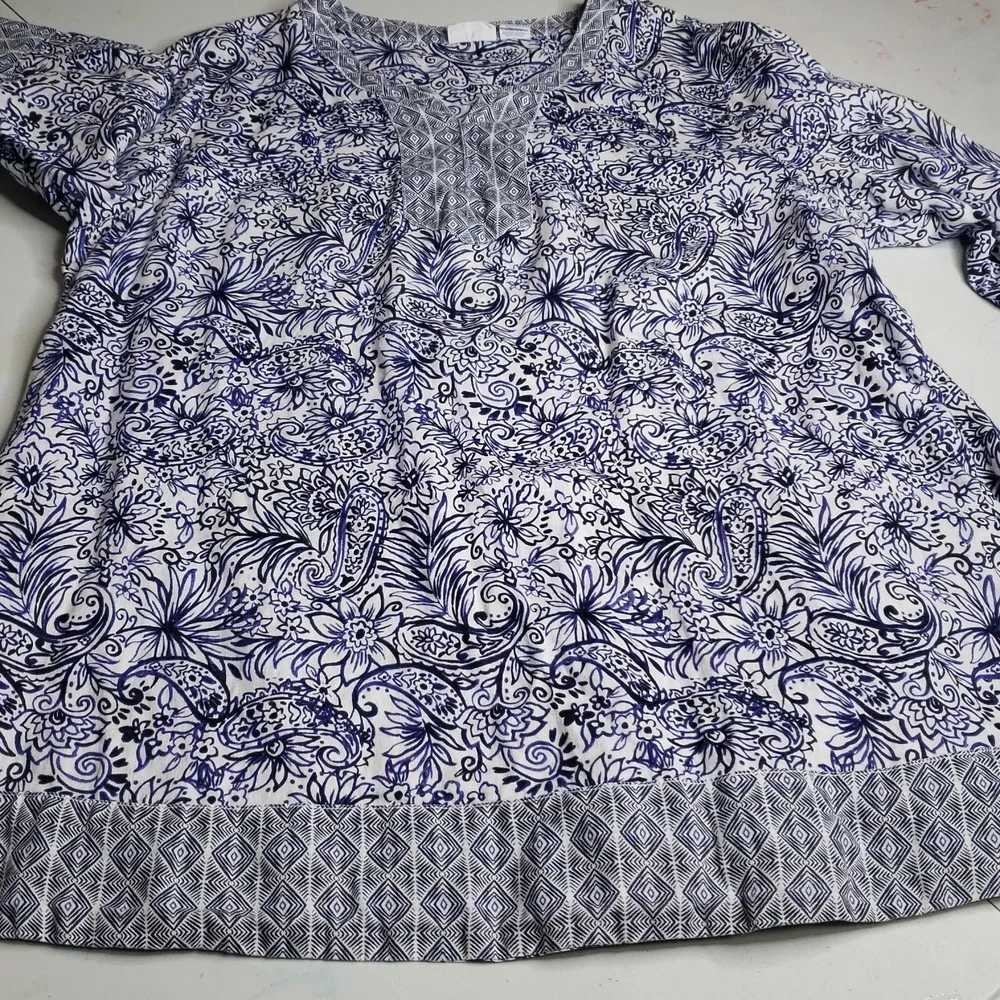 Sigrid Olsen Women 100% Linen Floral Boho 3/4 Sleeves Tunic Top Size 1X Coastal - Picture 11 of 14